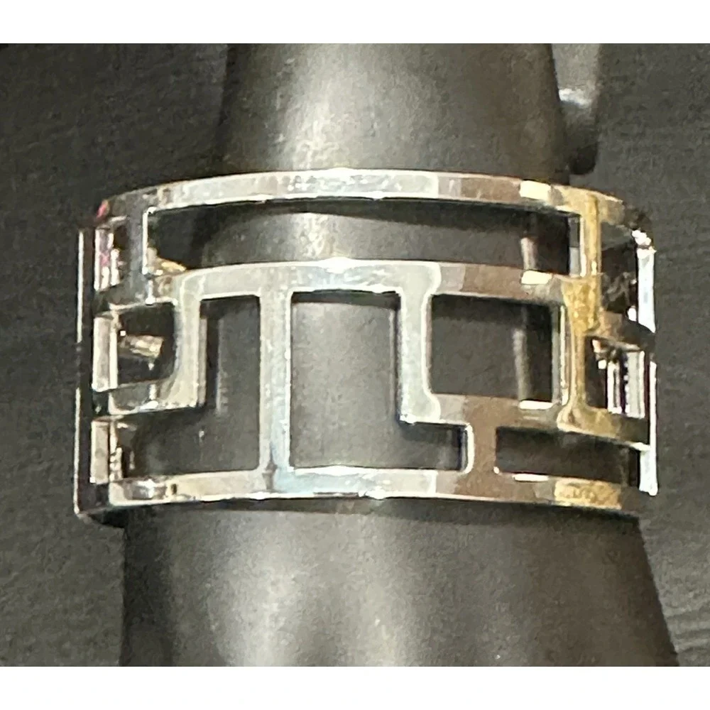 Silver‎ Tone Geometric Openwork Clamper Bracelet  Modern Architectural Statement